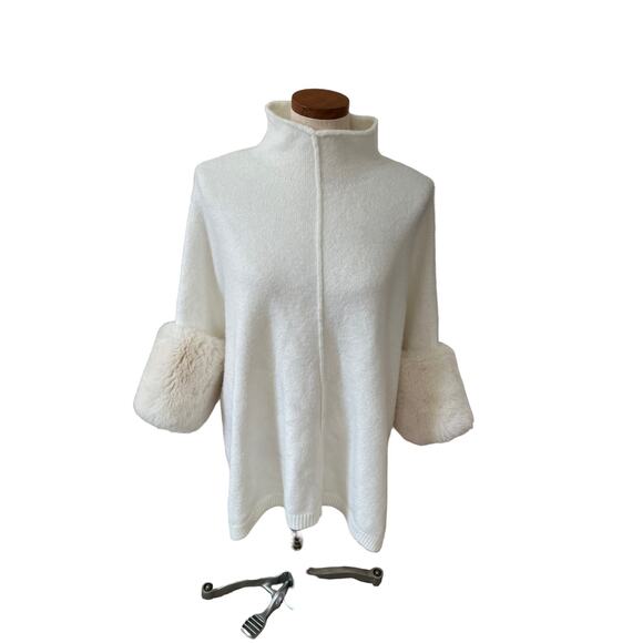 Ruby Rd White Fuzzy Faux Fur Trim High Neck Sweater - Picture 1 of 6